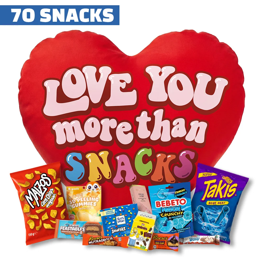 Valentine’s Heart XXL, jastuk u obliku srca s 70 snack slatkih i slanih iznenađenja