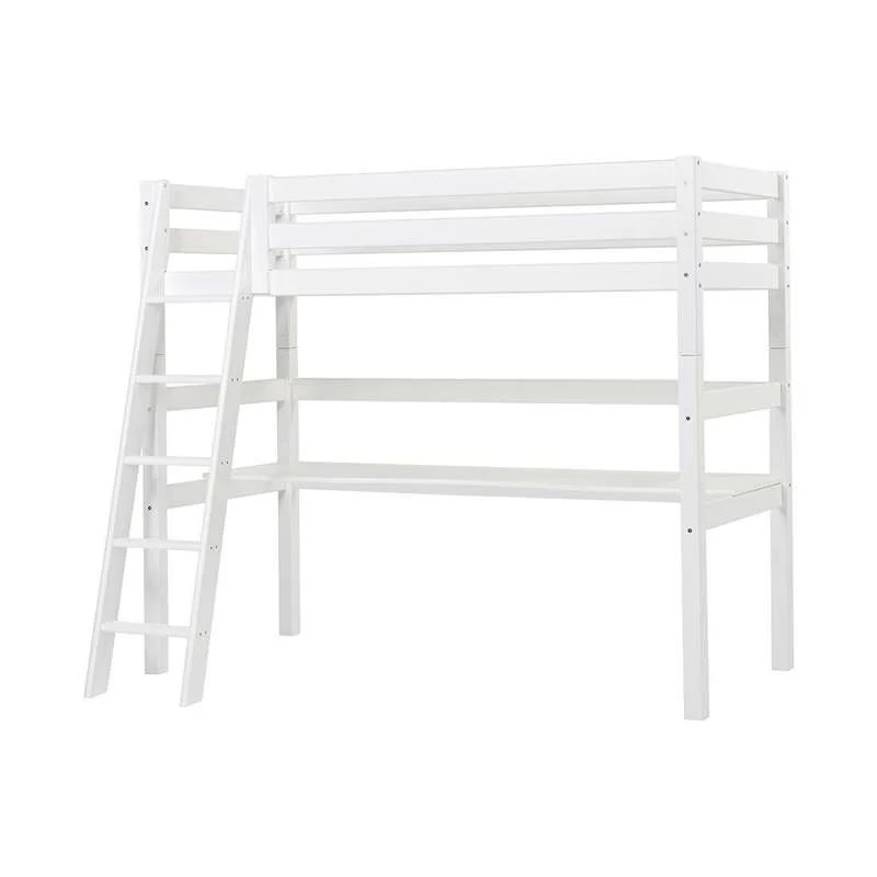 Hoppekids ECO Ekskluzivan - Højseng m. Bordplade - 90x200 cm. - Skrå Stige - Hvid