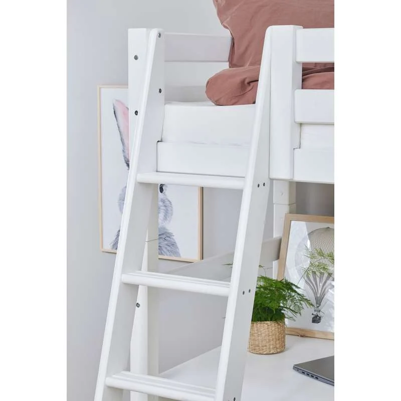 Hoppekids ECO Ekskluzivan - Højseng m. Bordplade - 90x200 cm. - Skrå Stige - Hvid