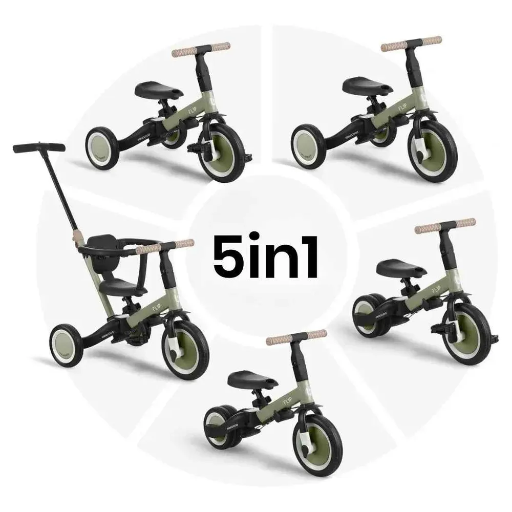 KikkaBoo® dječji tricikl 5u1 Flip Army Green