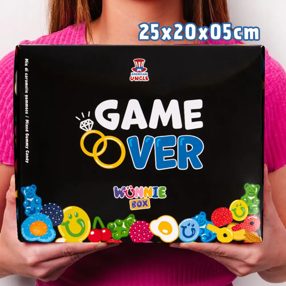 Wunnie box "Game over", Candy box za sastavljanje s omiljenim gumastim bombonima mladoženje