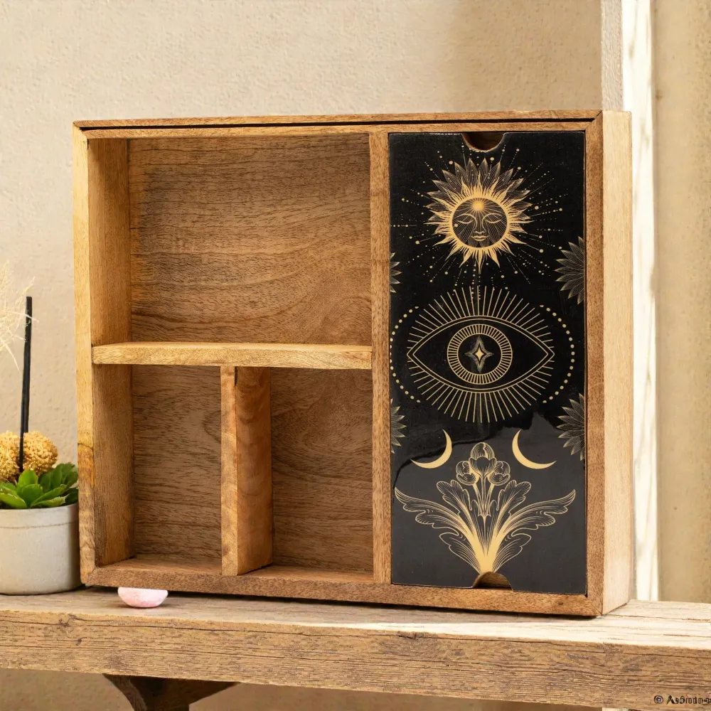 Kutija za tarot s četiri odjeljka i držčem za karte