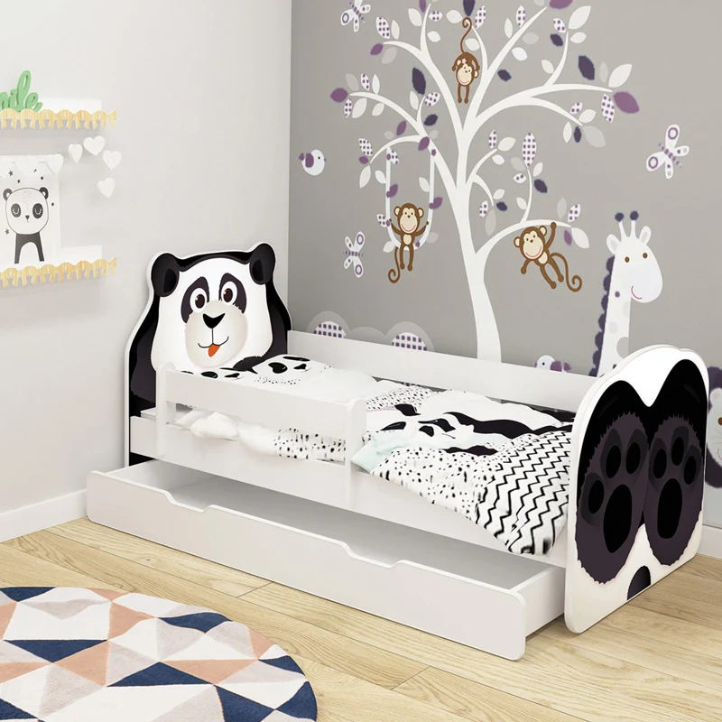 Dječji krevet ACMA Animals, bočna bijela + ladica 140x70 cm 06 Panda