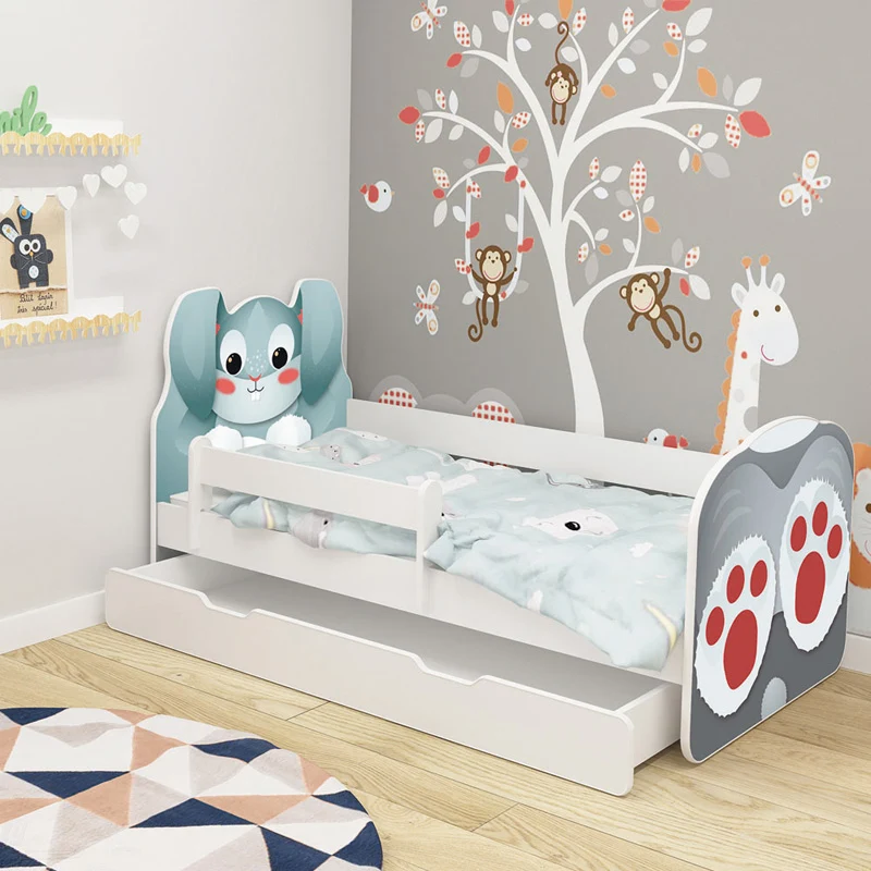 Dječji krevet ACMA Animals, bočna bijela + ladica 140x70 cm 01 Zeko
