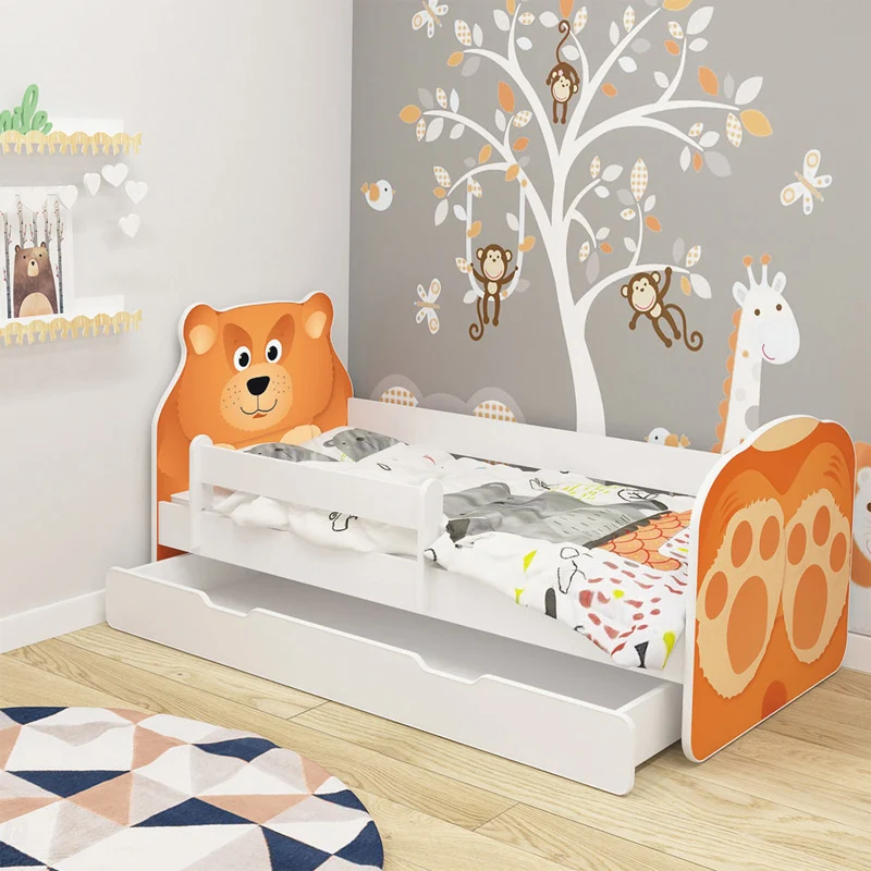 Dječji krevet ACMA Animals, bočna bijela + ladica 180x80 cm 05 Medo