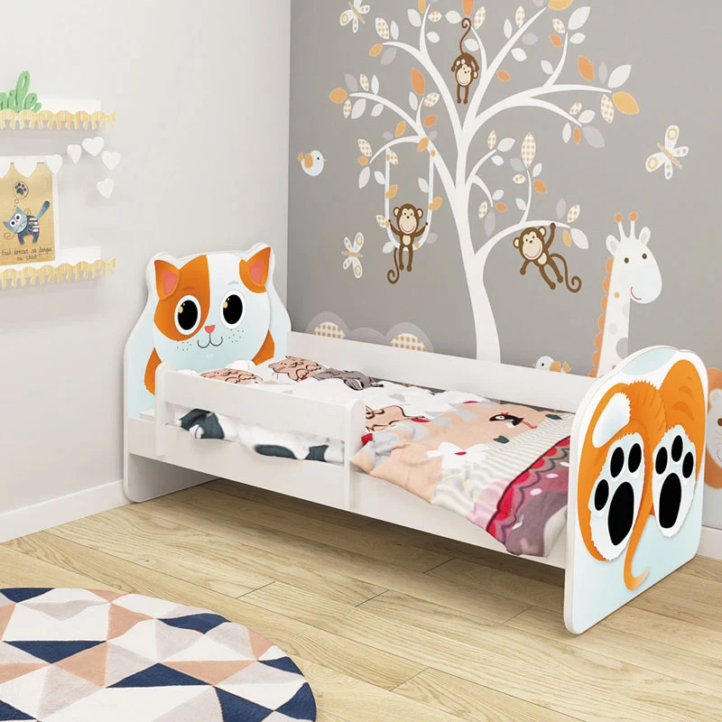 Dječji krevet ACMA Animals, bočna bijela 160x80 cm 02 Mačka