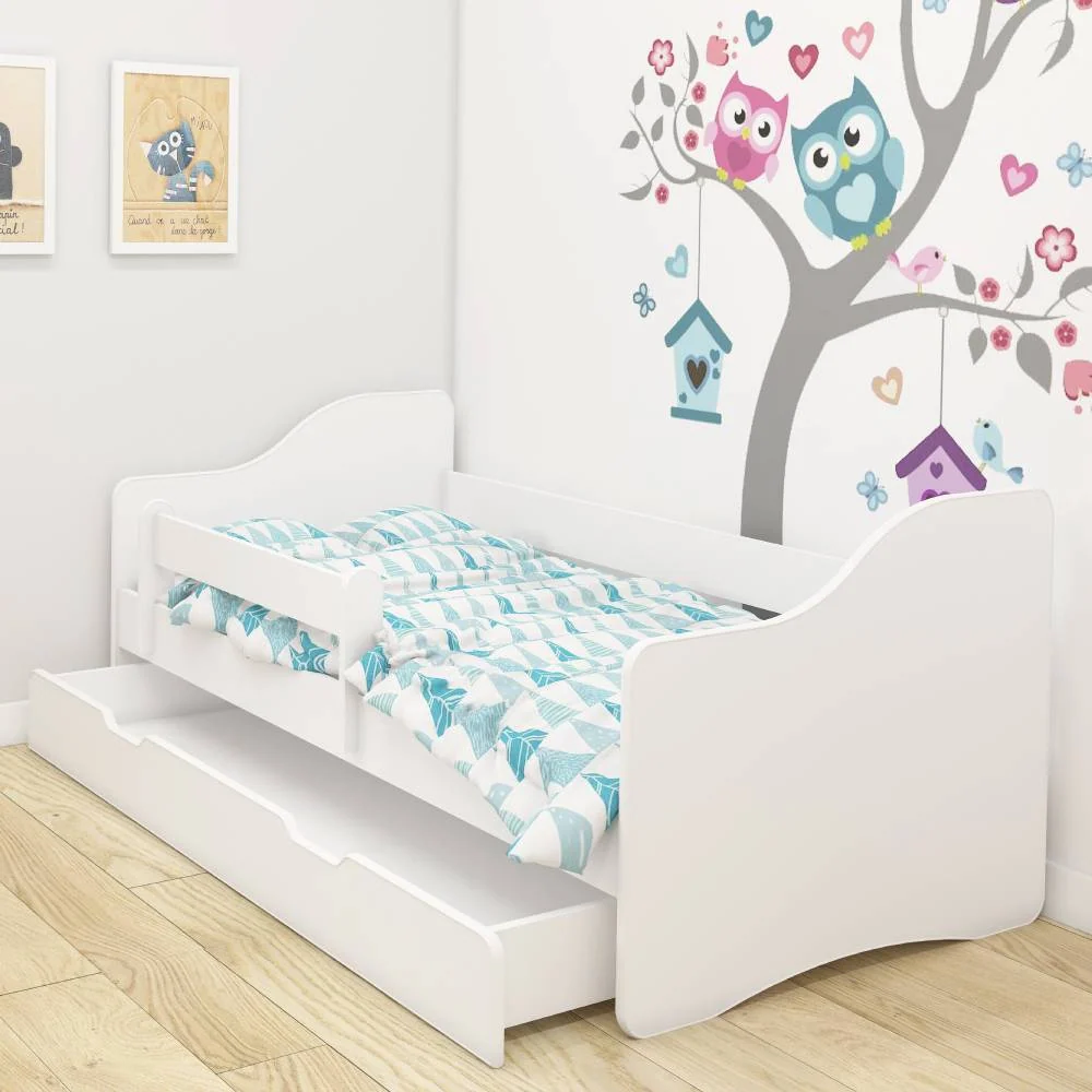 Dječji krevet ACMA III bez motiva, bočna bijela + ladica 180x80 cm