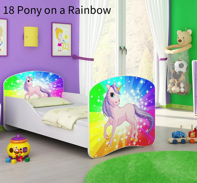 Dječji krevet ACMA s motivom 160x80 cm 18 Pony on rainbow