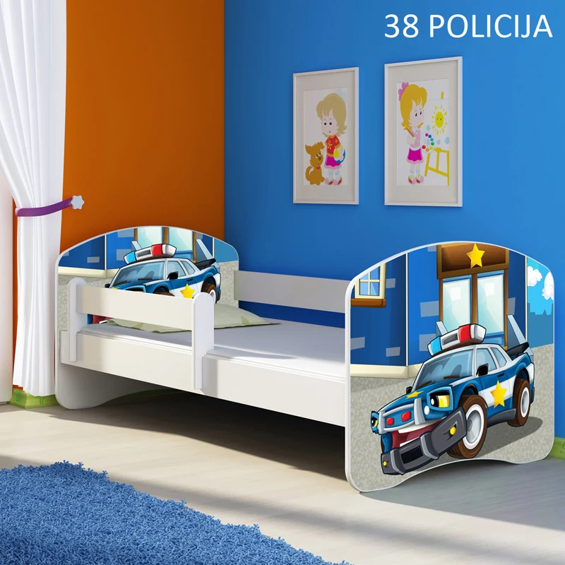 Dječji krevet ACMA s motivom, bočna bijela 140x70 cm 38 Policija