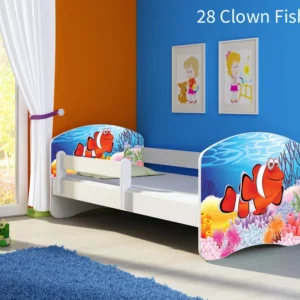 Dječji krevet ACMA s motivom, bočna bijela 140x70 cm 28 Clown Fish