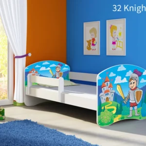 Dječji krevet ACMA s motivom, bočna bijela 140x70 cm 32 Knight