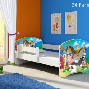 Dječji krevet ACMA s motivom, bočna bijela 140x70 cm 34 Farm