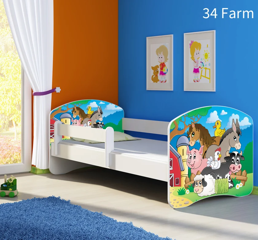 Dječji krevet ACMA s motivom, bočna bijela 140x70 cm 34 Farm