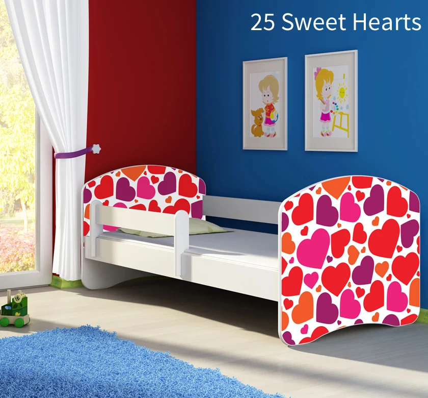 Dječji krevet ACMA s motivom, bočna bijela 140x70 cm 25 Sweet hearts