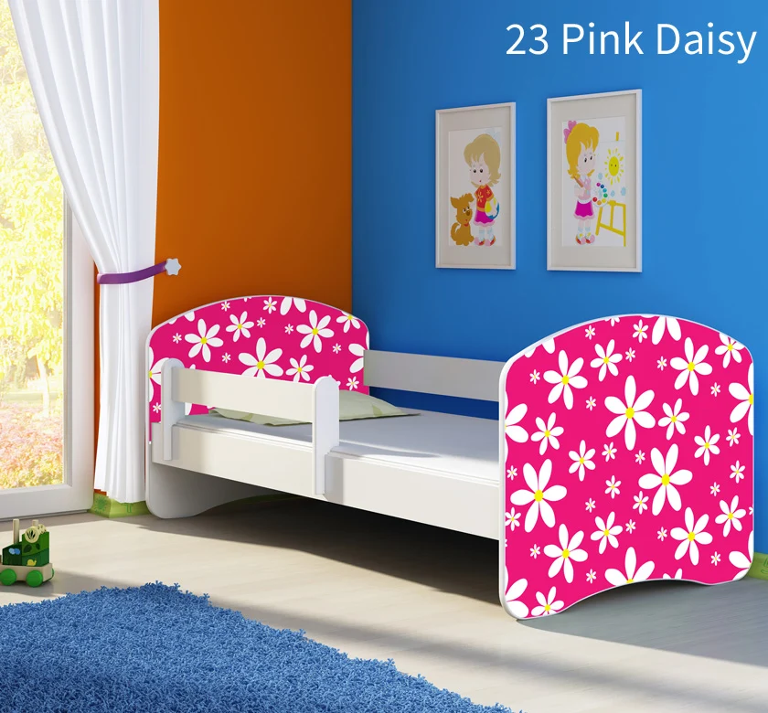 Dječji krevet ACMA s motivom, bočna bijela 140x70 cm 23 Pink Daisy