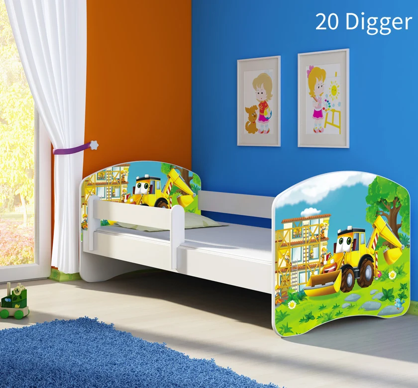 Dječji krevet ACMA s motivom, bočna bijela 140x70 cm 20 Digger