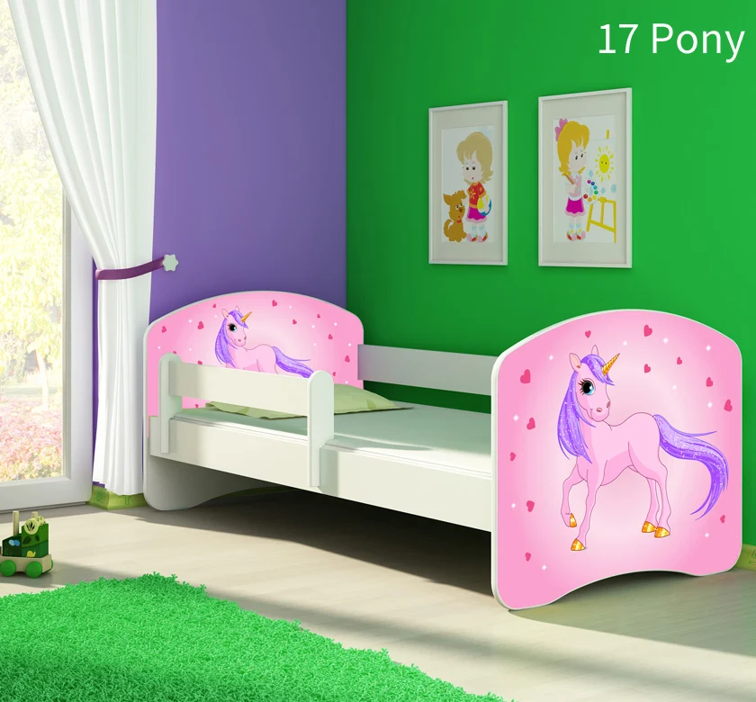 Dječji krevet ACMA s motivom, bočna bijela 140x70 cm 17 Pony