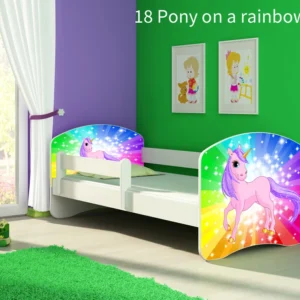 Dječji krevet ACMA s motivom, bočna bijela 140x70 cm 18 Pony on rainbow