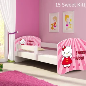 Dječji krevet ACMA s motivom, bočna bijela 140x70 cm 15 Sweet Kitty