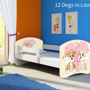Dječji krevet ACMA s motivom, bočna bijela 140x70 cm 12 Dogs Love
