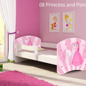 Dječji krevet ACMA s motivom, bočna bijela 140x70 cm 08 Princess Pony
