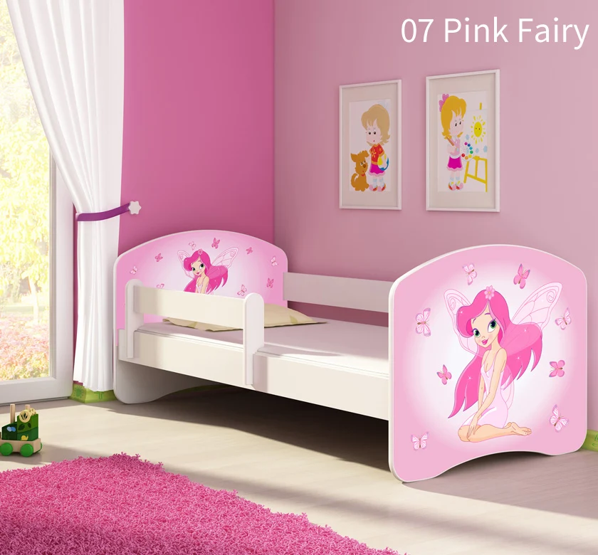 Dječji krevet ACMA s motivom, bočna bijela 140x70 cm 07 Pink Fairy