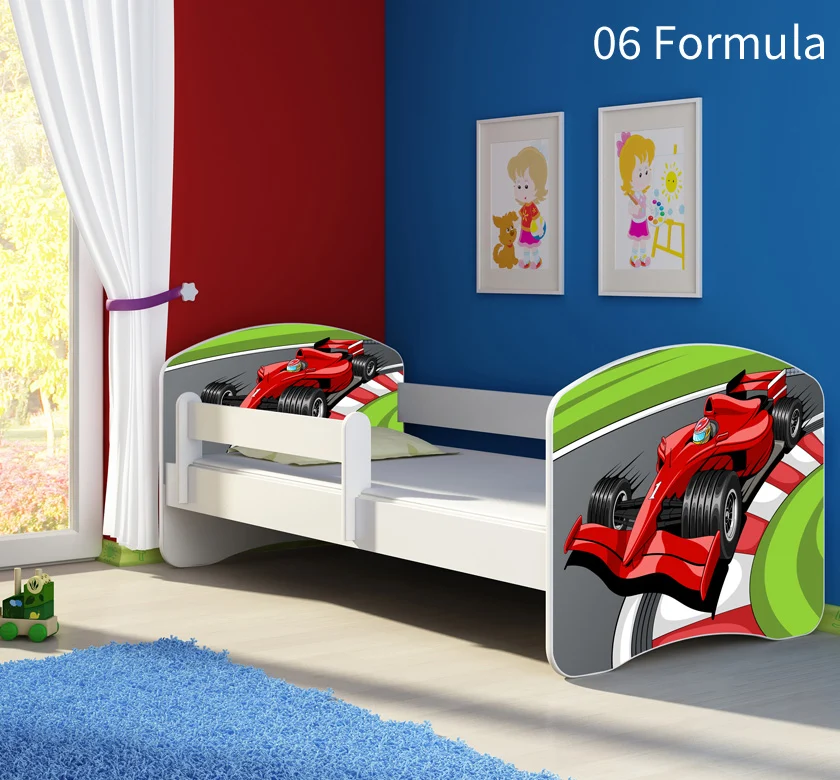 Dječji krevet ACMA s motivom, bočna bijela 140x70 cm 06 Formula 1