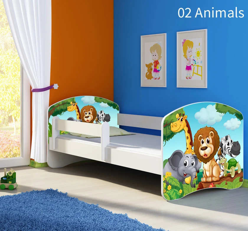 Dječji krevet ACMA s motivom, bočna bijela 140x70 cm 02 Animals