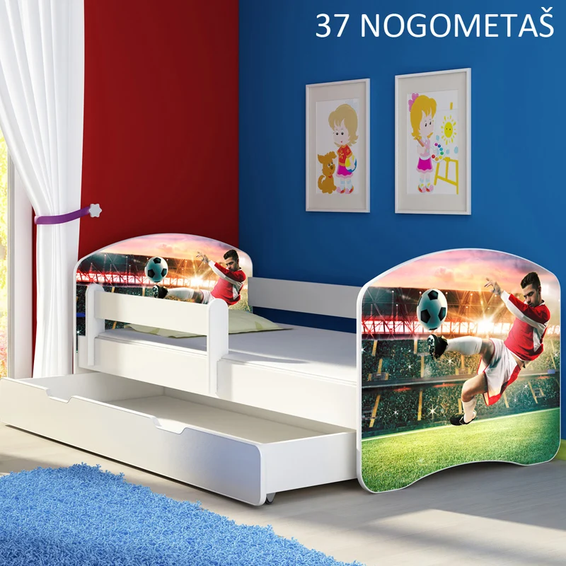 Dječji krevet ACMA s motivom, bočna bijela + ladica 180x80 cm 37 Nogometaš