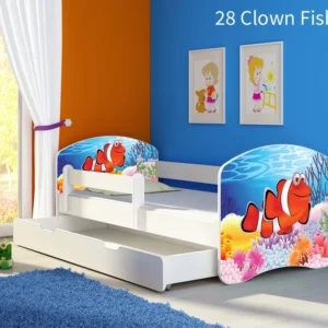 Dječji krevet ACMA s motivom, bočna bijela + ladica 180x80 cm 28 Clown Fish