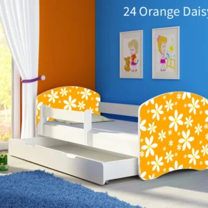 Dječji krevet ACMA s motivom, bočna bijela + ladica 180x80 cm 24 Orange Daisy