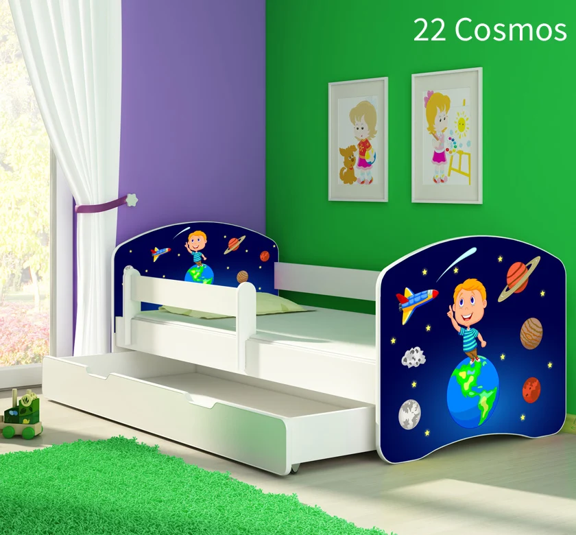Dječji krevet ACMA s motivom, bočna bijela + ladica 180x80 cm 22 Cosmos