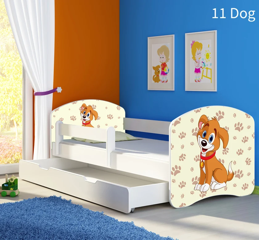 Dječji krevet ACMA s motivom, bočna bijela + ladica 180x80 cm 11 Dog