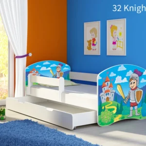 Dječji krevet ACMA s motivom, bočna bijela + ladica 160x80 cm 32 Knight