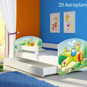 Dječji krevet ACMA s motivom, bočna bijela + ladica 160x80 cm 29 Aeroplane