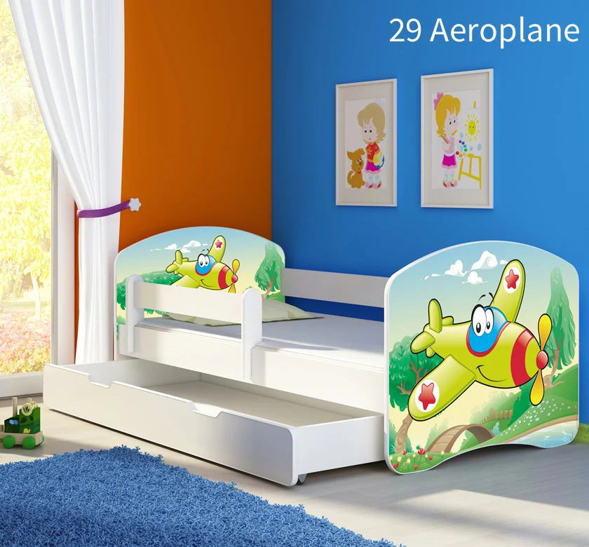 Dječji krevet ACMA s motivom, bočna bijela + ladica 160x80 cm 29 Aeroplane