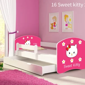 Dječji krevet ACMA s motivom, bočna bijela + ladica 160x80 cm 16 Sweet Kitty 2