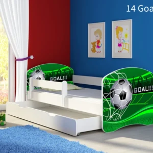 Dječji krevet ACMA s motivom, bočna bijela + ladica 160x80 cm 14 Goal