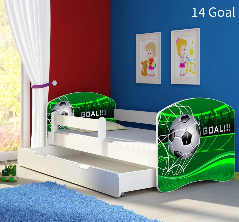 Dječji krevet ACMA s motivom, bočna bijela + ladica 160x80 cm 14 Goal