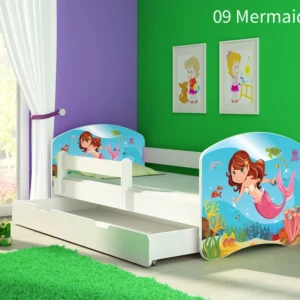 Dječji krevet ACMA s motivom, bočna bijela + ladica 160x80 cm 09 Mermaid