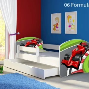 Dječji krevet ACMA s motivom, bočna bijela + ladica 160x80 cm 06 Formula 1