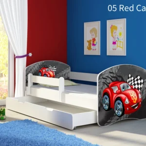 Dječji krevet ACMA s motivom, bočna bijela + ladica 160x80 cm 05 Red Car