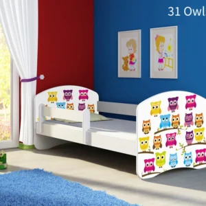 Dječji krevet ACMA s motivom, bočna bijela 180x80 cm 31 Owls