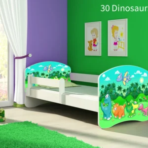Dječji krevet ACMA s motivom, bočna bijela 180x80 cm 30 Dinosaurs