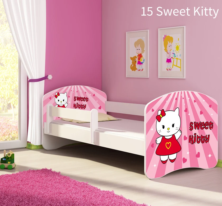 Dječji krevet ACMA s motivom, bočna bijela 180x80 cm 15 Sweet Kitty