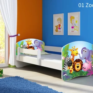 Dječji krevet ACMA s motivom, bočna bijela 180x80 cm 01 Zoo