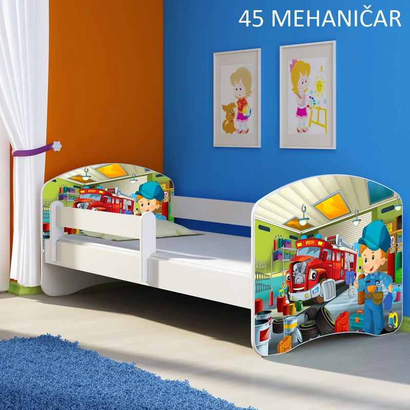 Dječji krevet ACMA s motivom, bočna bijela 160x80 cm 45 Mehaničar
