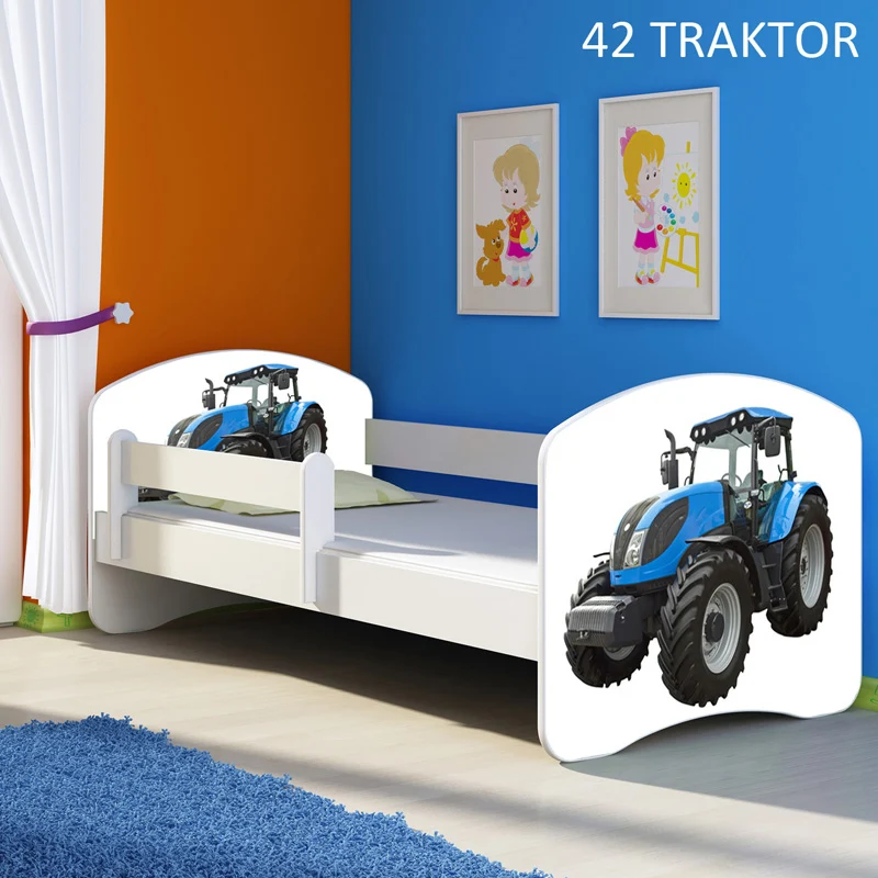 Dječji krevet ACMA s motivom, bočna bijela 160x80 cm 42 Traktor
