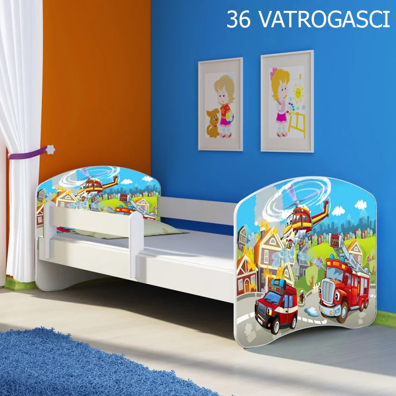 Dječji krevet ACMA s motivom, bočna bijela 160x80 cm 36 Vatrogasci