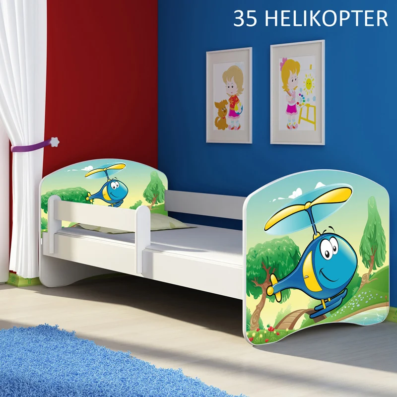 Dječji krevet ACMA s motivom, bočna bijela 160x80 cm 35 Helikopter